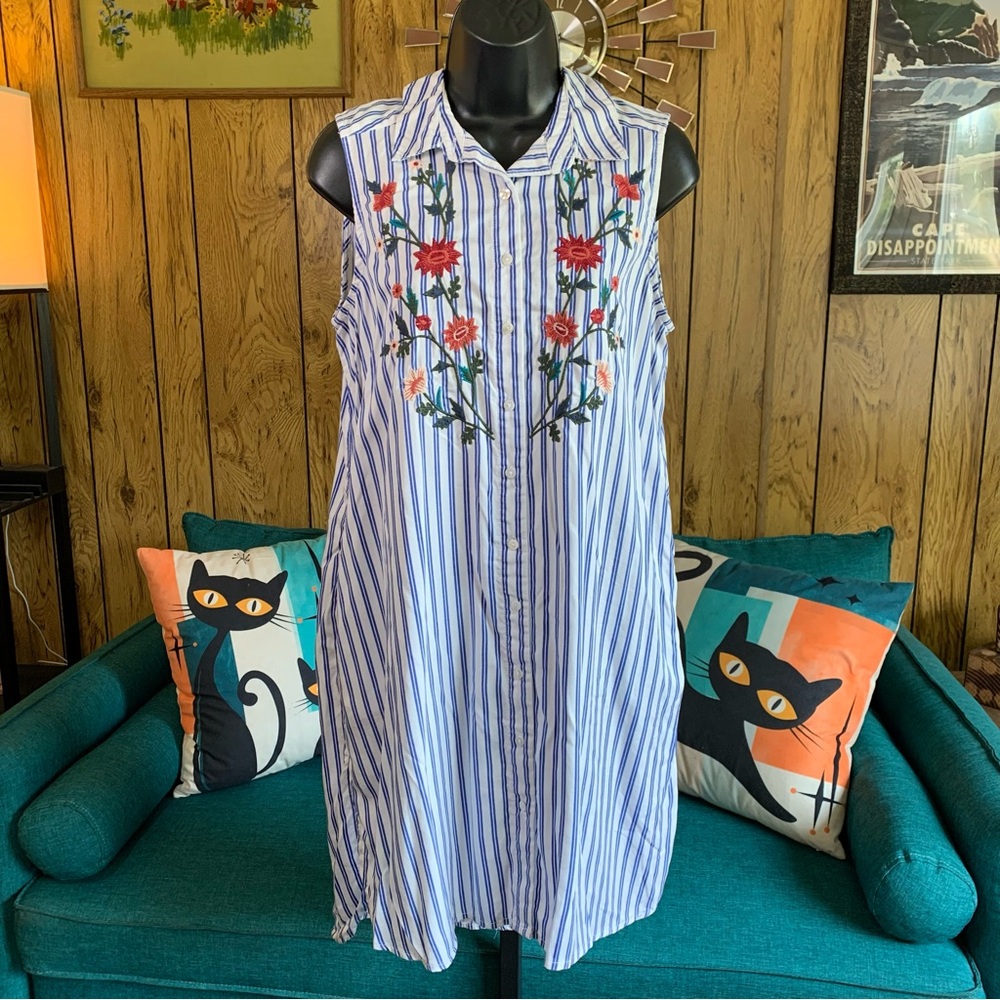 GNW Embroidered Pinstripe Shirt Dress - Picture 7 of 9